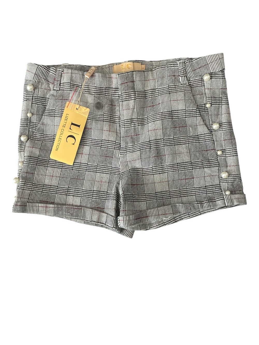 Plaid Button-Accent Women’s Shorts in Black & White